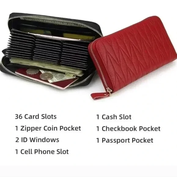 Genuine Leather Womens Wallet Card Holder Large Wristlet Clutch (Purple) NWOT - Picture 7 of 11